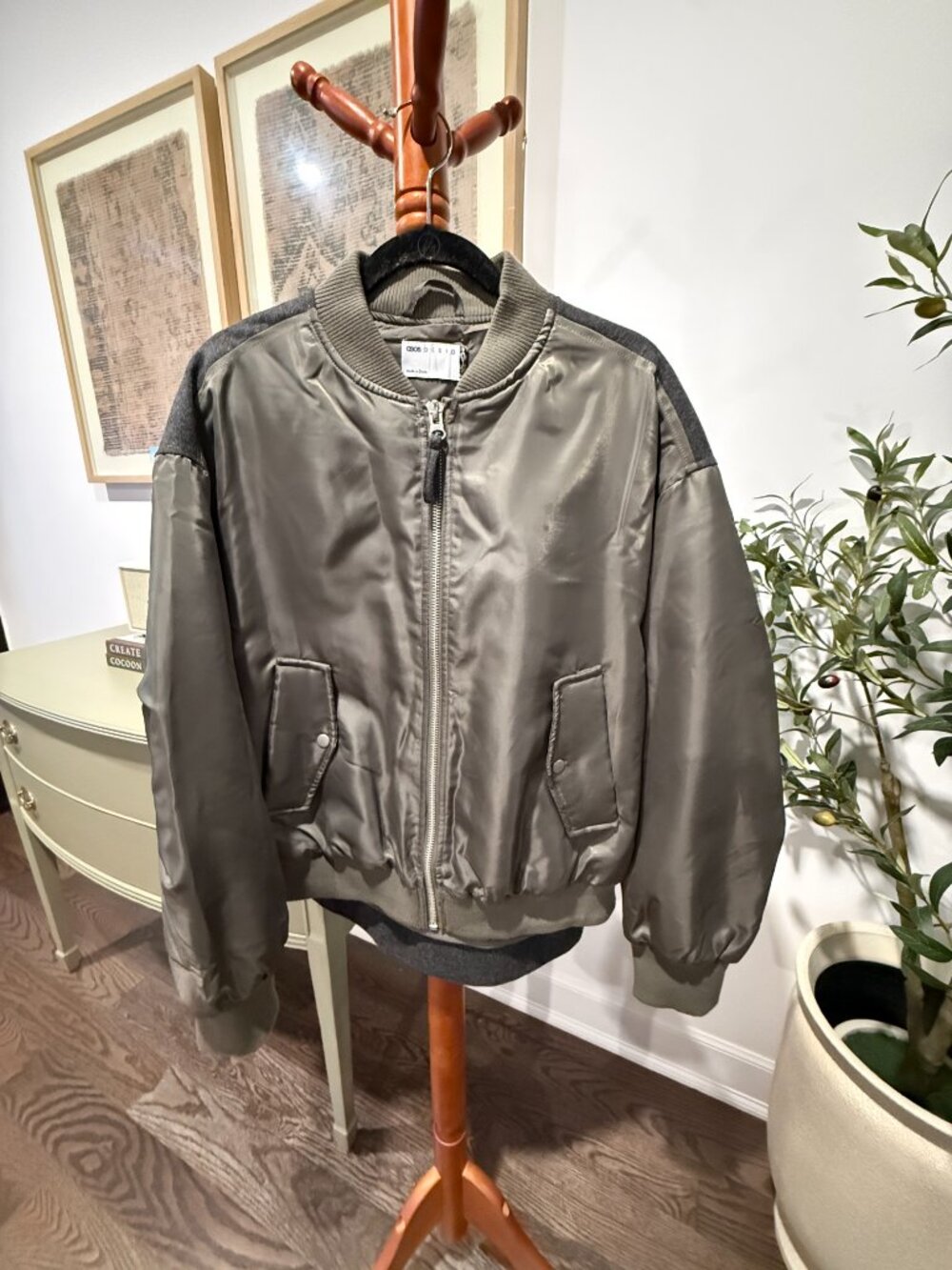 ASOS DESIGN Gray Mixed Media Bomber Jacket Size S